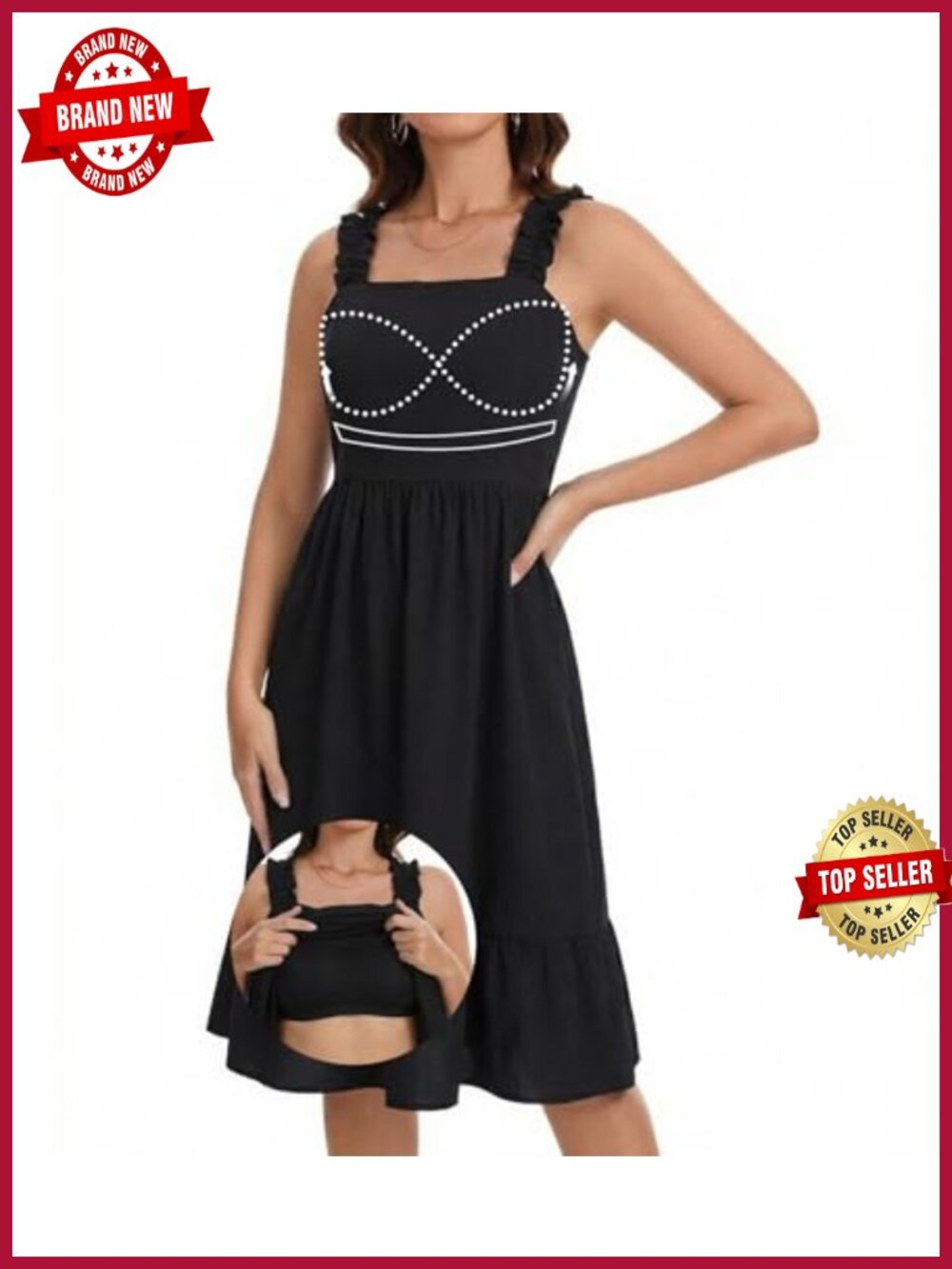 Women's Sleeveless A-Line Sundress with Built-In Bra & Pockets